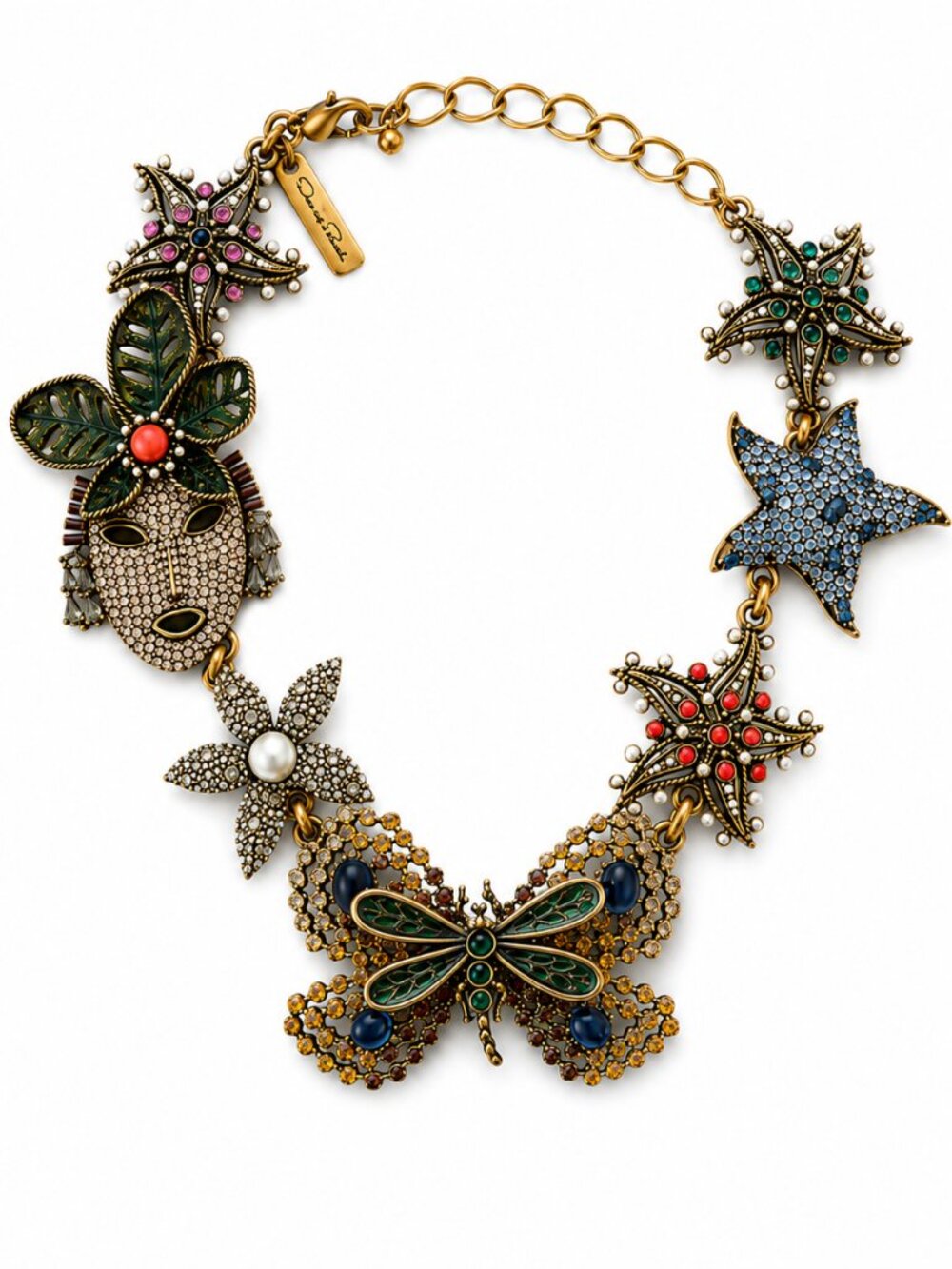 Very Rare Oscar de la Renta Mixed Media Charm Statement Necklace 18"-22"